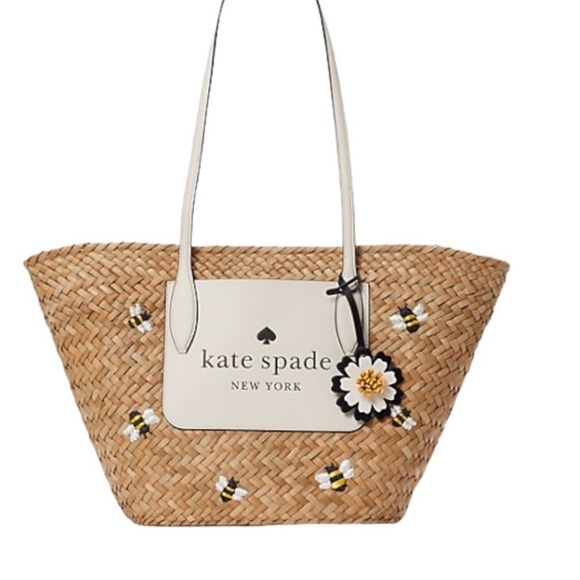 Kate Spade Straw Tote with Floral Accents